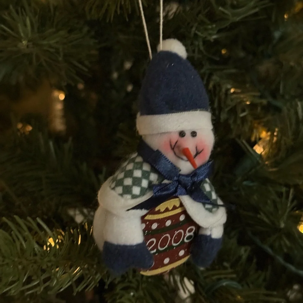 Festive Snowman Ornament with Blue and White Accents